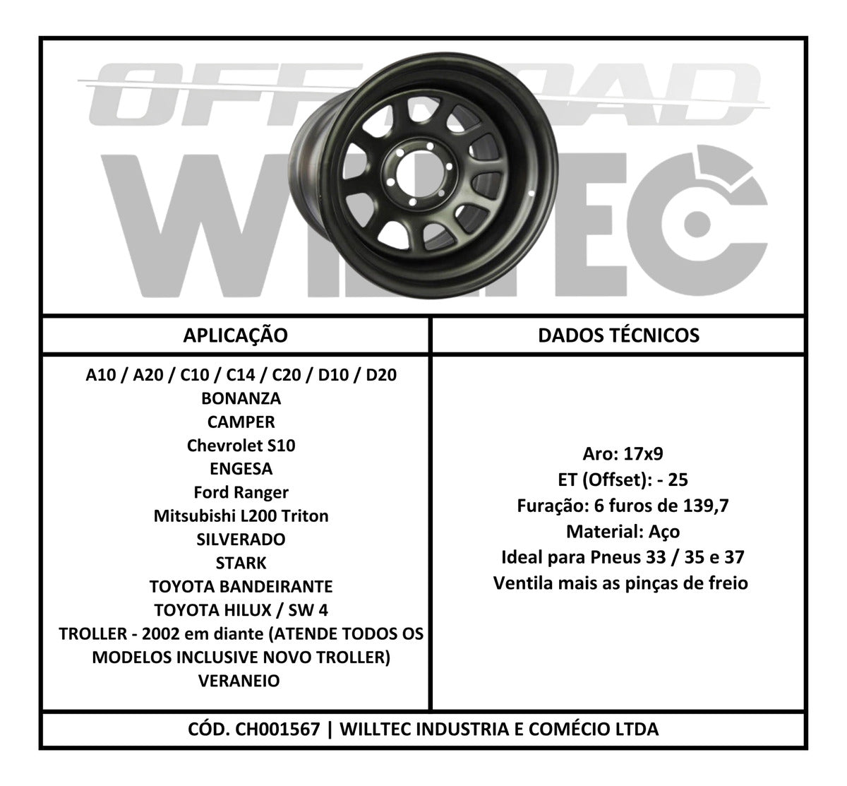 Roda Daytona Aro 17 Tala 9 Furação 6x139 Offset -25 Toyota Hilux