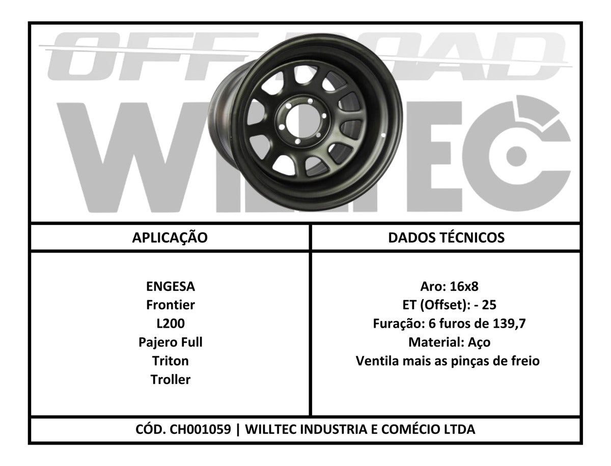 Roda Daytona Black Aro 16 Tala 8 Furação 6x139.7  Offset-30 Nissan Frontier