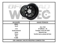 Roda Daytona Aro 17 Tala 9 Furação 5x139 Offset -25 Jeep Willys até 1983