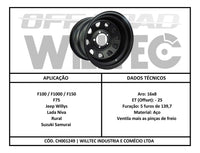 Roda Daytona Black Aro 16 Tala 8 Furação 5x139 Offset -25 Suzuki Samurai