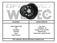 Roda Daytona Black Aro 16 Tala 8 Furação 5x139 Offset -25 Ford F75 F100 F1000 F150