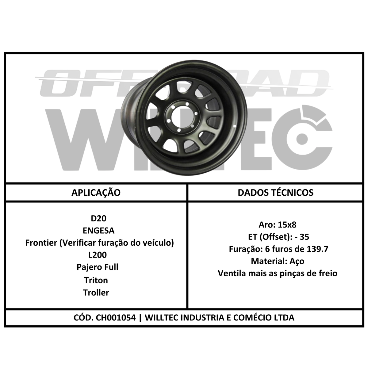 Roda Daytona Aro 15 Tala 8 Furação 6x139 Off Set-35 Chevrolet D20