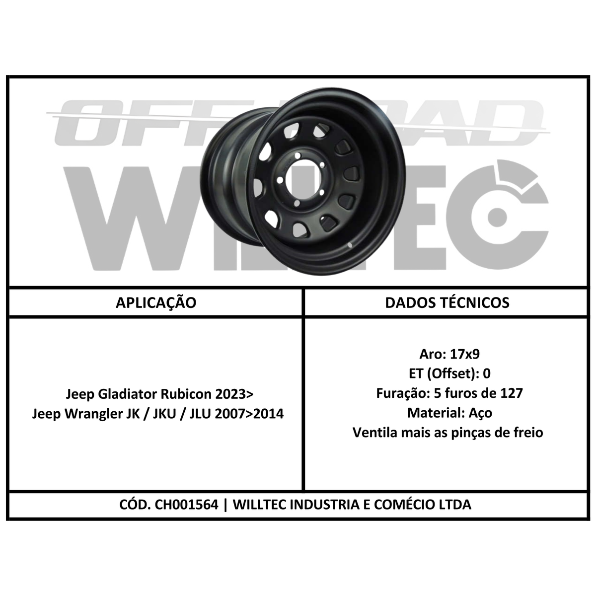 Roda Daytona Aro 17 Tala 9 Furação 5x127 Offset 0 Jeep Gladiator Rubicon 2023 em diante