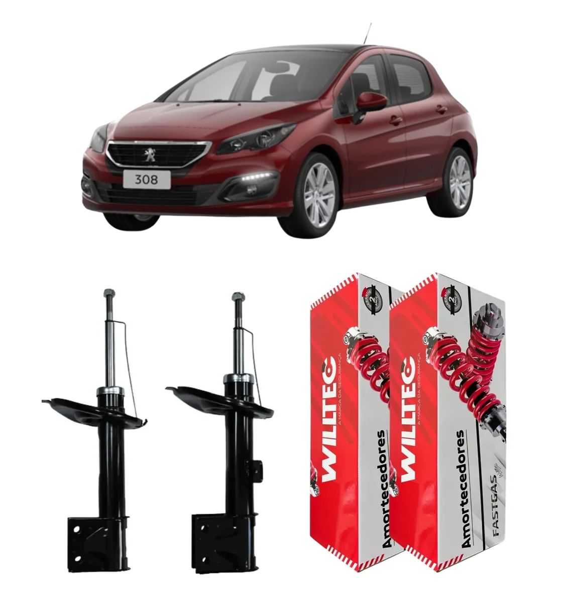 Par de Amortecedor Dianteiro Peugeot 308 2012 a 2018
